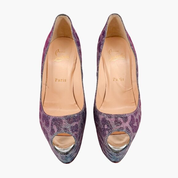 Christian Louboutin Highness 160 Platform Pumps Size 38.5 Blue Purple Leopard - Picture 2 of 13